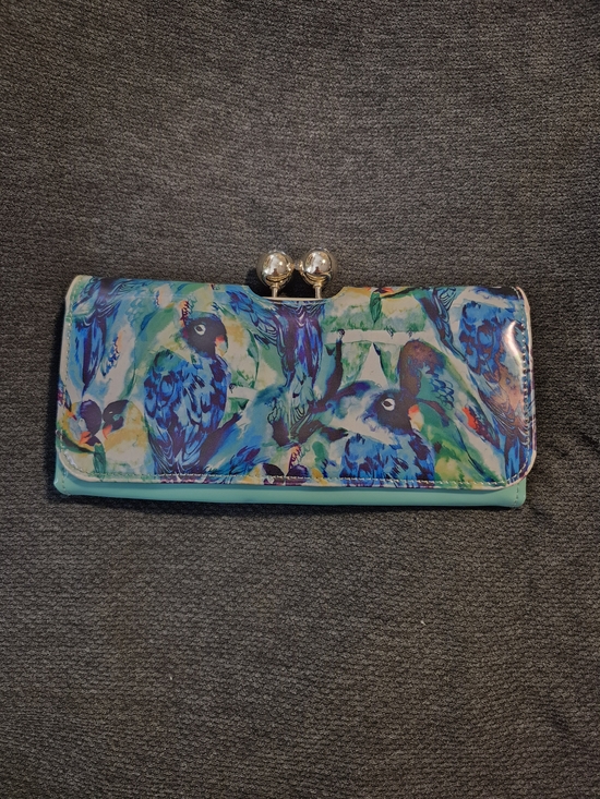 Ted Baker Handbags - Ted Baker Blue & Teal Parrot-Print Clasp Wallet